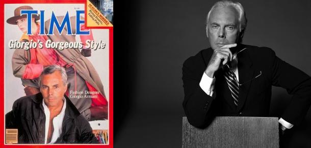 Then and now: Giorgio Armani on the April 5th, 1982, cover of Time magazine and in a recent publicity photo Then and now: Giorgio Armani on the April 5th, 1982, cover of Time magazine and in a recent publicity photo