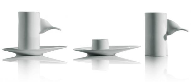 Hazel mocha cups with saucers, designed by William Alsop and Federico Grazzini in 2009 Alessi Hazel mocha cups with saucers