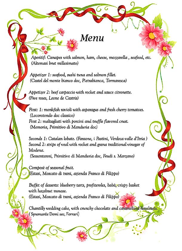 italian wedding menu