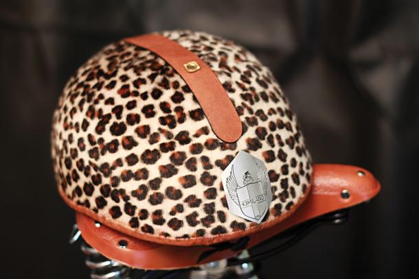 The Milano Helmet in leopard print pony hair to top off your already amazing look. © 43 Milano Milano Bespoke Bicycle: leopard print helmet