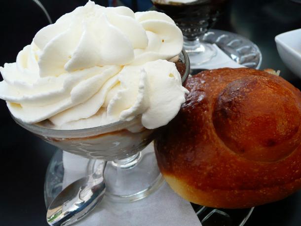 Granita with whipped cream and brioche