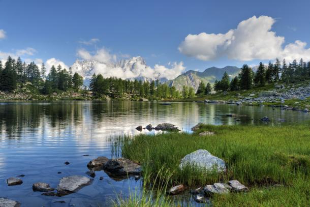 Arpy lake near La Thuile in Aosta Valley