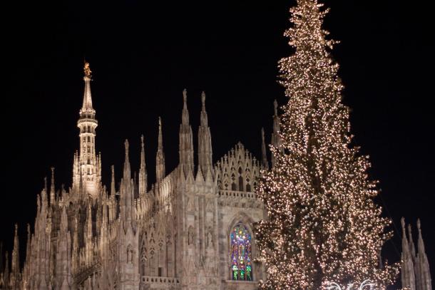 Milan's cathedral at night during Christmas holidays