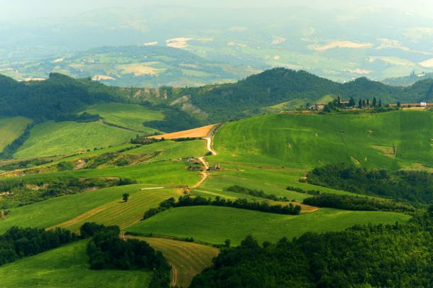 Hills sloping down from the Appennines in Emilia Romagna