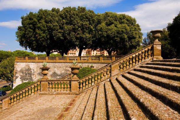 The grand staircase of an Italian historical garden