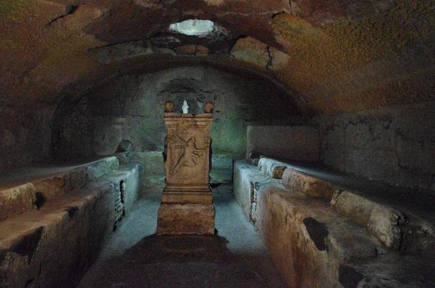 The Roman temple of Mithras located at the deepest underground level of San Clemente church. Photo by Ice Boy Tell, from Wikimedia Commons Mithras temple under the Church of Saint Clemente