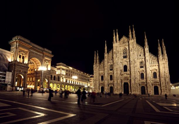 Piazza del Duomo in the early evening, with Milan's cathedral, the largest gothic building in the world. © iStockphoto/Thinkstock