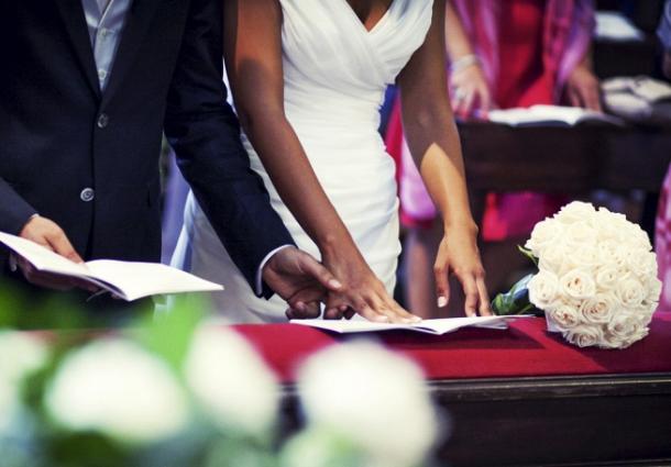 Reading the vows during a wedding in Italy