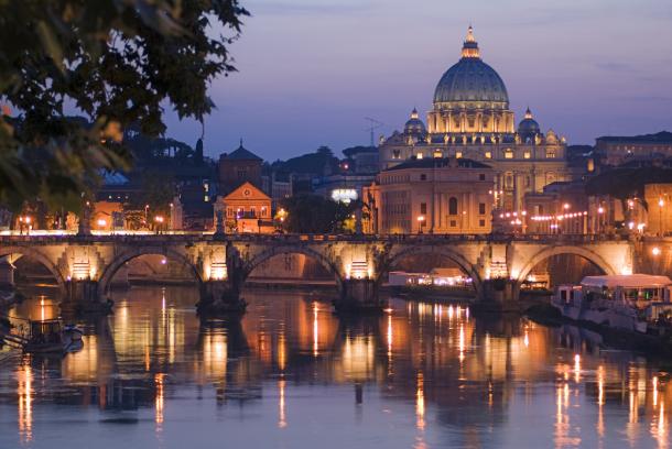 Nightview of Rome's Tevere river with San Peter