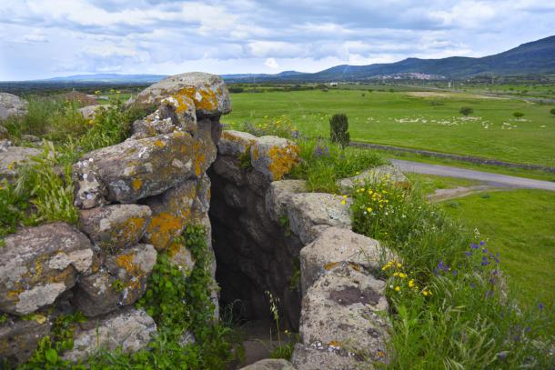 Nuraghe prehistoric stone tower ruins in Sardinia