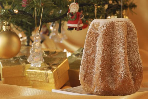 Pandoro cake under Christmas Tree